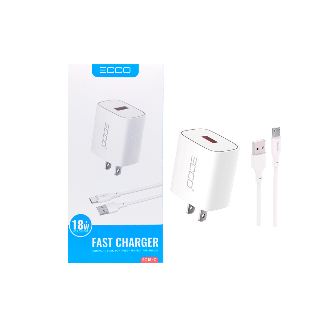 CARGADOR ECCO 18W EC18-C USB + Cab USB-V8 NEW - Tienda Ecuador