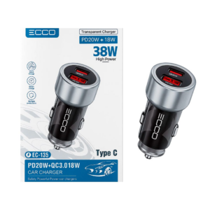 CARGADOR VEH. ECCO EC-135 38W - 2P PD + USB + cab TC-TC